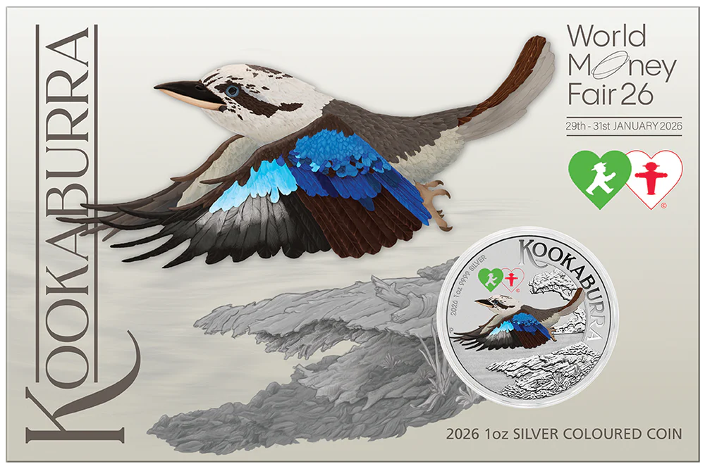 World Money Fair Berlin Show Special Australian Kookaburra 2026 1oz Silver Coloured Coin