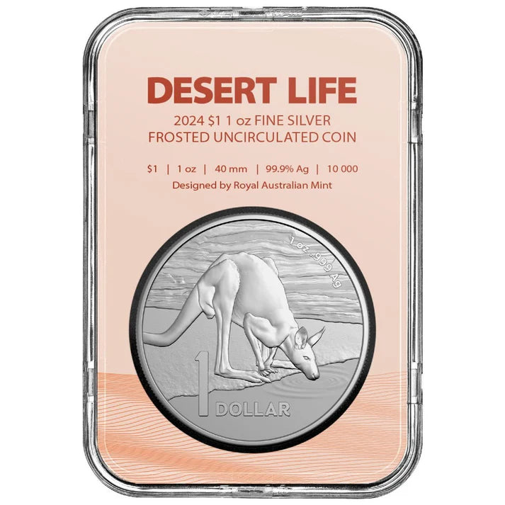 2024 RAM Kangaroo Series 1oz Frosted Silver Uncirculated Coin - Desert Life
