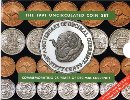 1991 MINT SET - 25 YEARS OF DECIMAL CURRENCY - RAMS HEAD