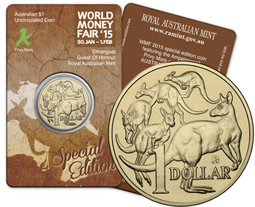 2015 $1 Special Release - WMF Privy Marked Carded Coin World Money Fair Ampelmann Minkmark