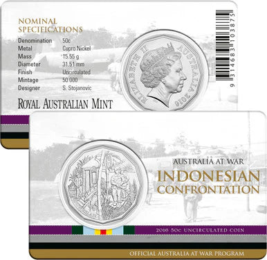 2016 Australia at War - "INDONESIAN CONFRONTATION" 50 cent Uncirculated carded RAM
