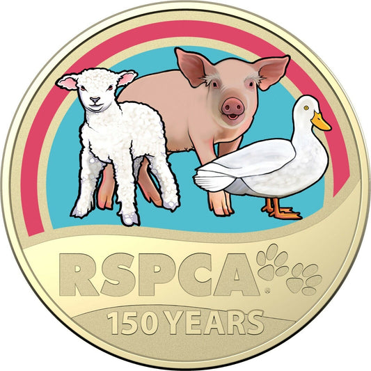 2021 $1 150th Anniversary of the RSPCA Uncirculated Frosted Coloured Coin - Farm Animals