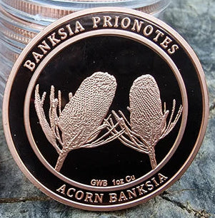 Australian Native Flora & Fauna Series 1 oz copper bullion - ACORN BANKSIA