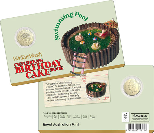 Australian women's weekly  Birthday Cake Swimming Pool 2025 $1 Uncirculated Coin in Card