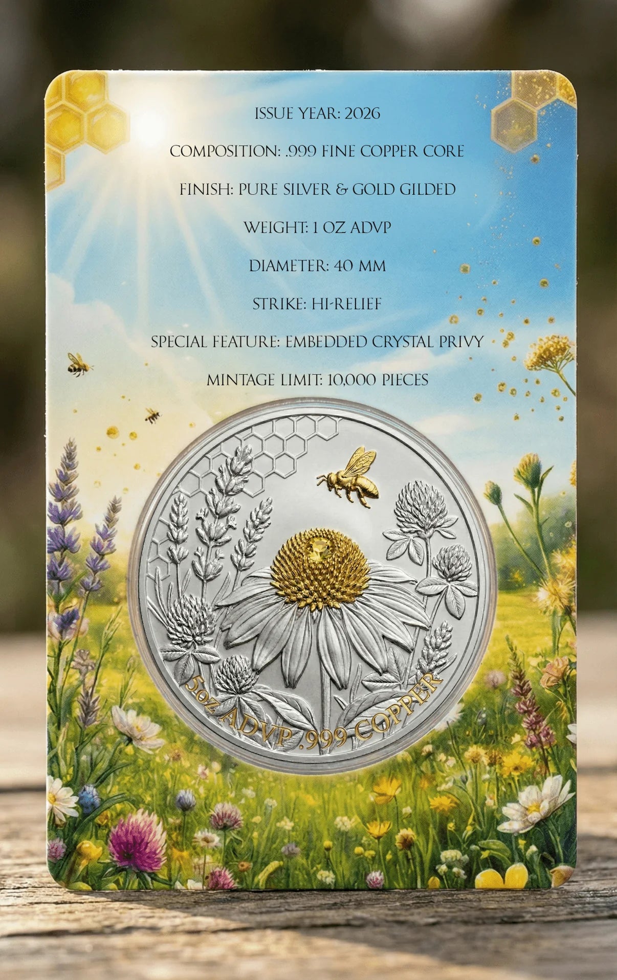 2026 Bee Yourself Silver & Gold Gilded 1oz .999 Fine Copper Core Collectible coin