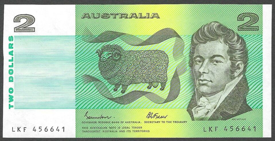 1985 $2 General Prefix Johnston / Fraser Australian Banknote - circulated