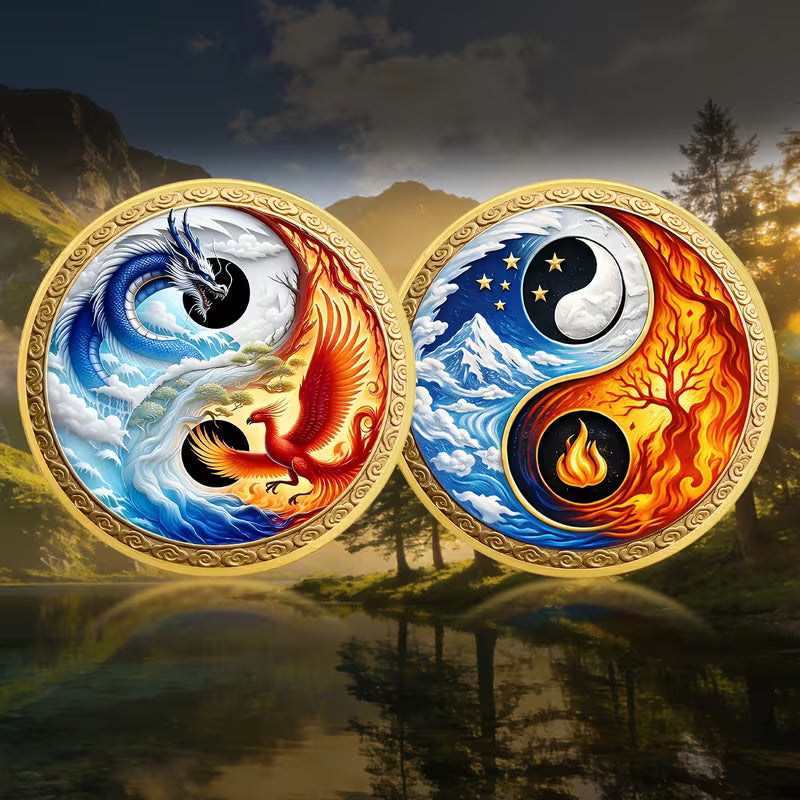 Yin And Yang Themed Commemorative Coin | A Harmonious Design of Dragon And Phoenix, Fire And Water, Ice And Fire | Symbol of Natural Forces And Cosmic Balance