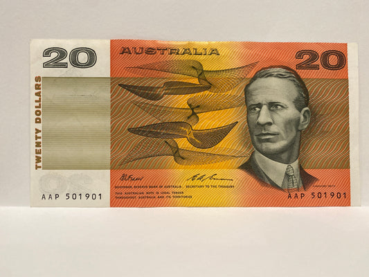 AUSTRALIA 1993 $20 PAPER BANKNOTE FRASER/EVANS ALMOST UNCIRCULATED