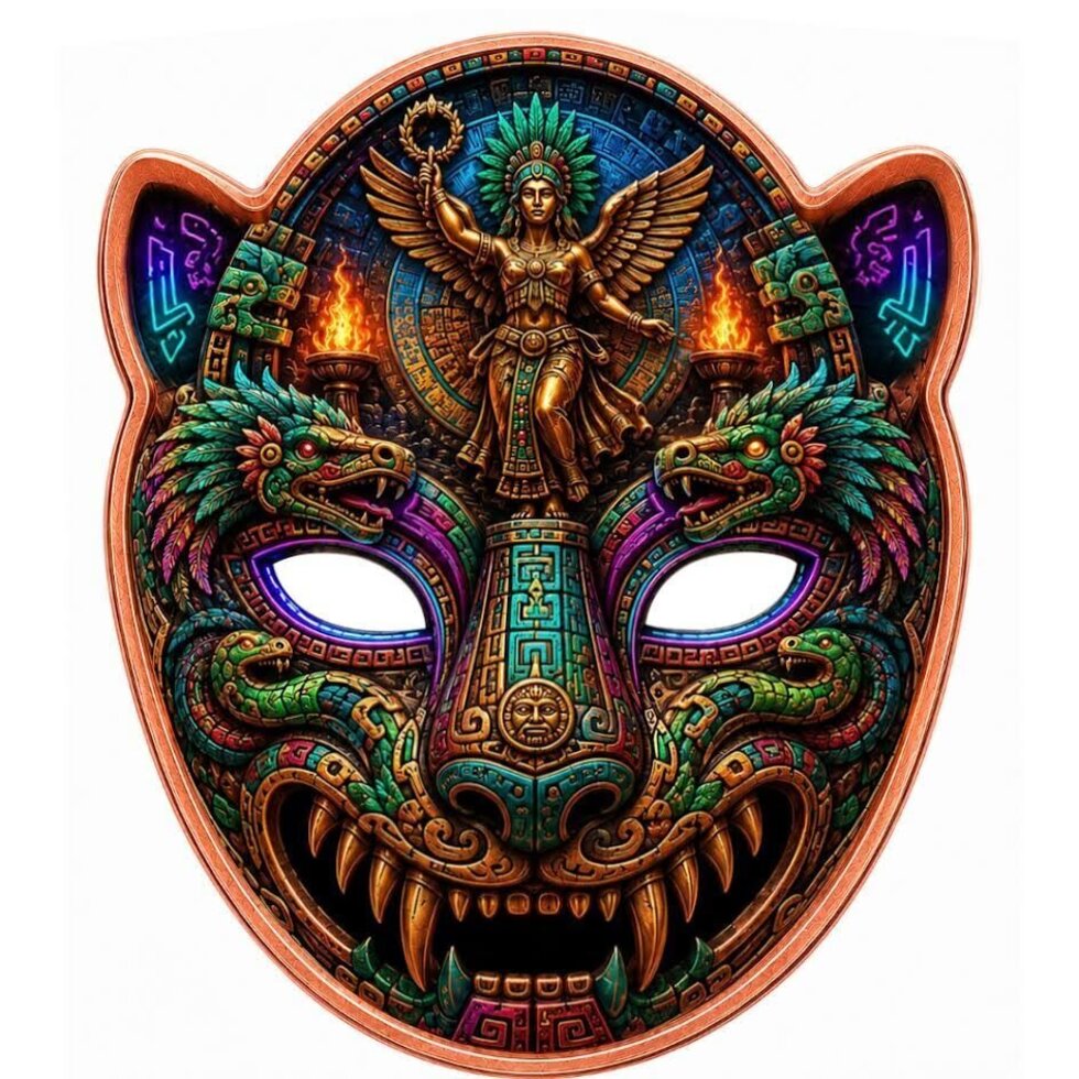 PRE ORDER - Aztec Libertad Mask Shaped 3 oz Copper Medal