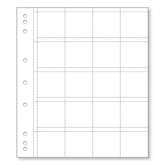 Renniks Coin Album Plastic Refill Pages, 20 Pockets - PRICE PER SHEET CR20