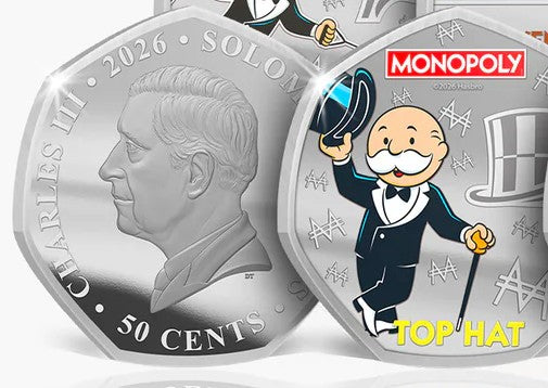 Monopoly Legends of the Board - "Top hat" .999 silver plated proof like 50c coin