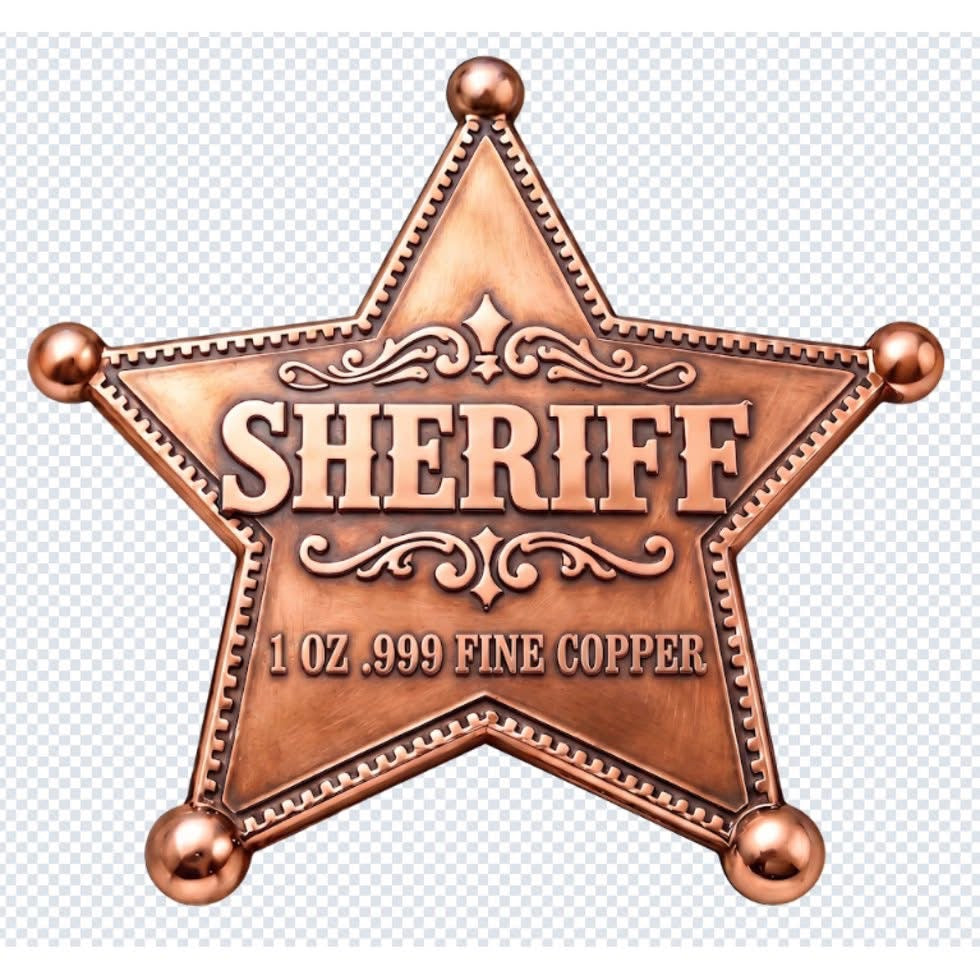 Junior Sheriff Badge Shaped 1 oz Copper Medal
