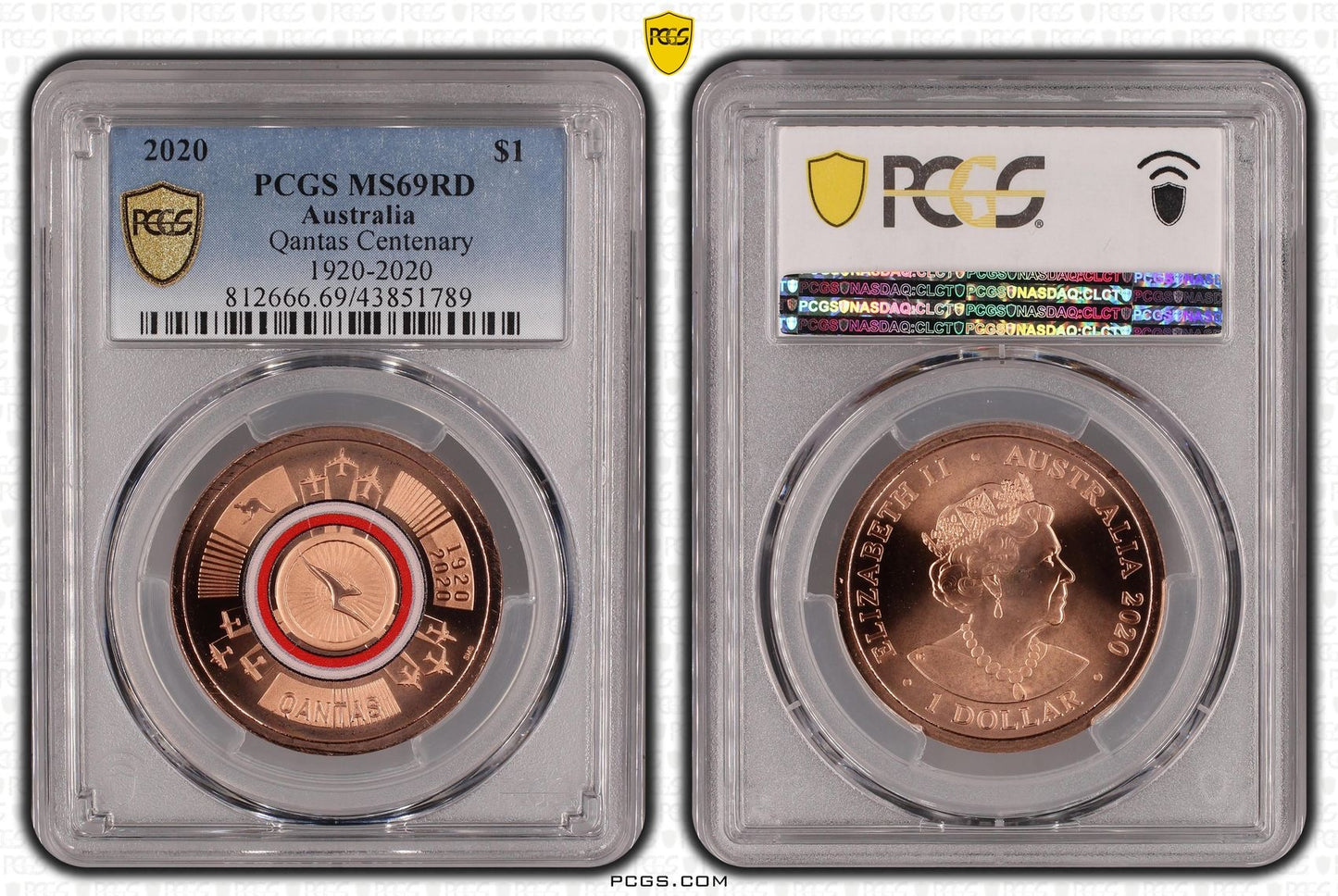 2020 PCGS MS69RD 2020 QANTAS CENTENARY $1 UNC