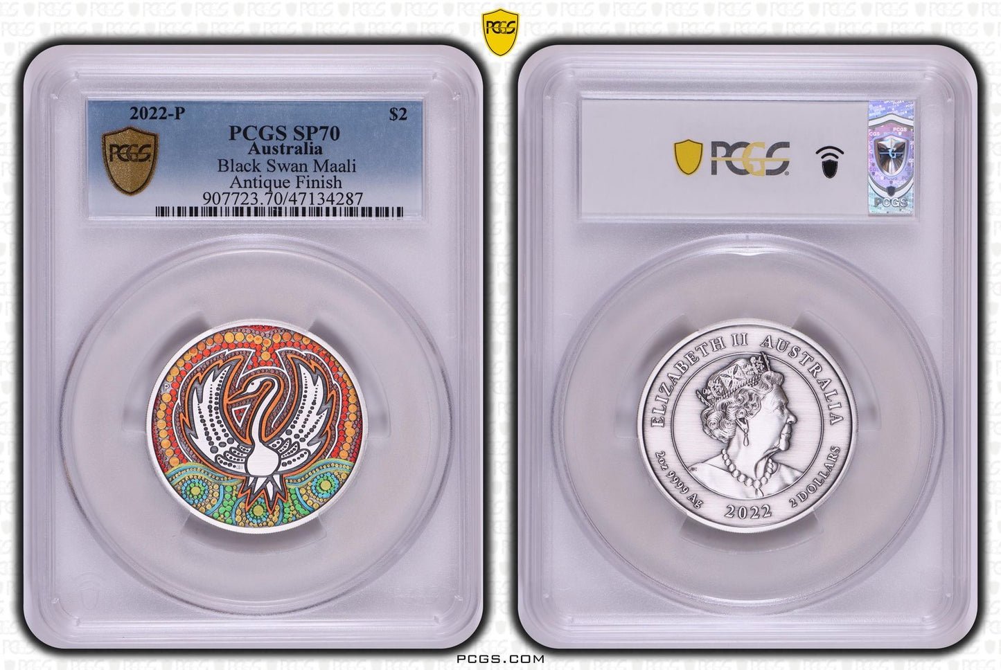 2022-P PCGS SP70 BLACK SWAN MAALI ANTIQUE FINISH