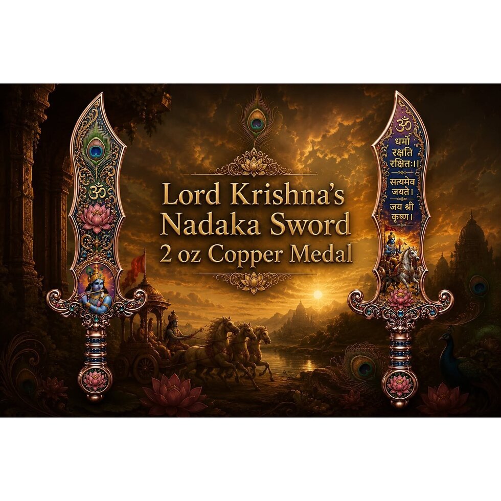 PRE ORDER - Lord Krishna's Nadaka Sword Shaped 2 oz Copper Medal