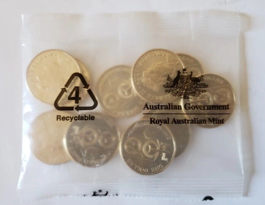 2020 100 YEARS OF QANTAS $1 RAM BAG 10 UNCIRCULATED COINS