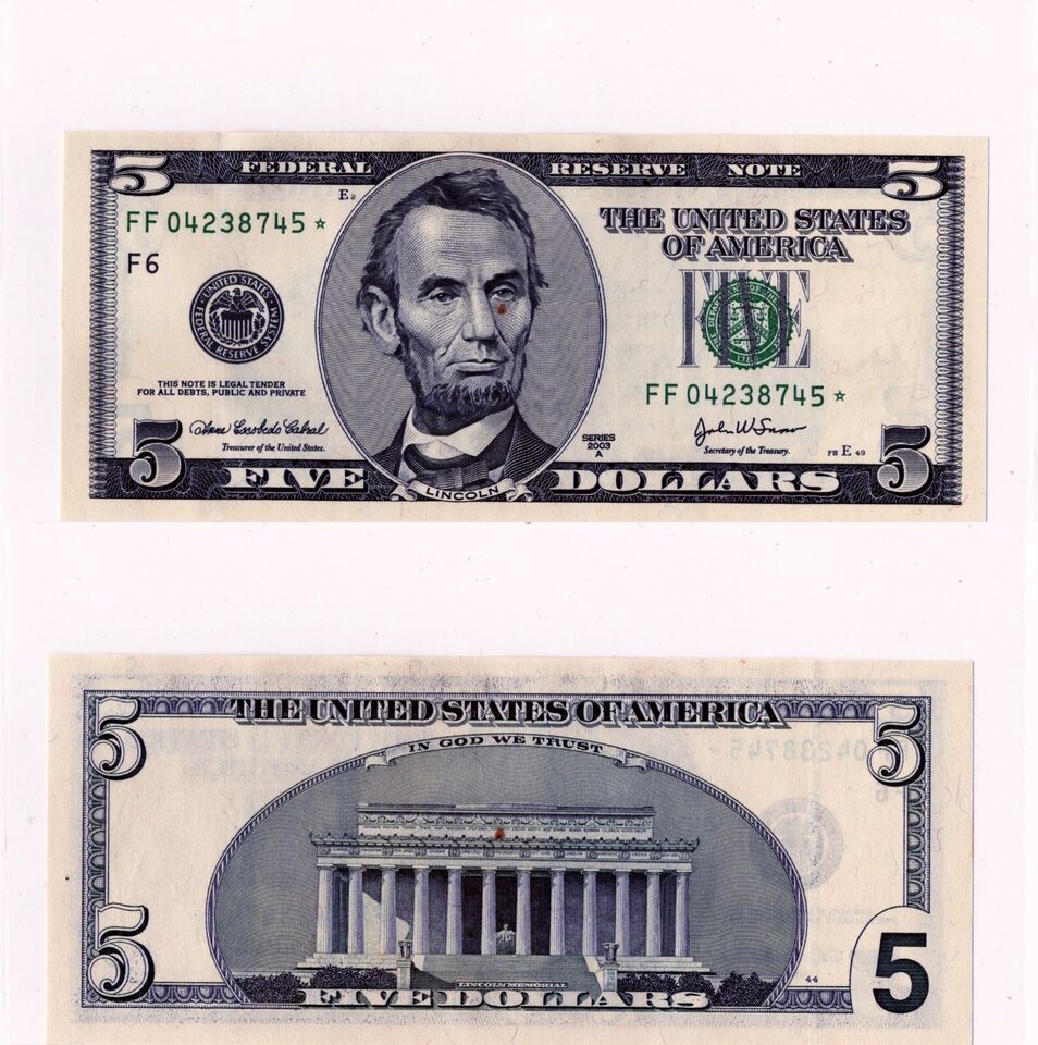 USA Series 2003 $5 Banknote Federal Reserve Note Richmond District - DE31315229A