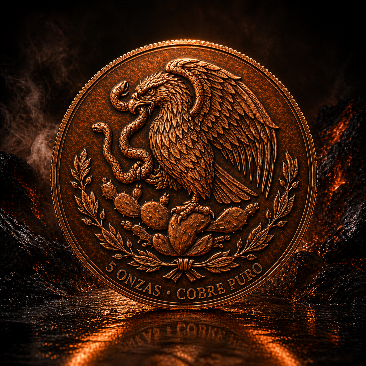 PRE ORDER - LARGE 5 OZ "Libertad of Fire" Copper Round – Cobre Puro Volcanic Libertad Coin with Mexican Eagle Reverse