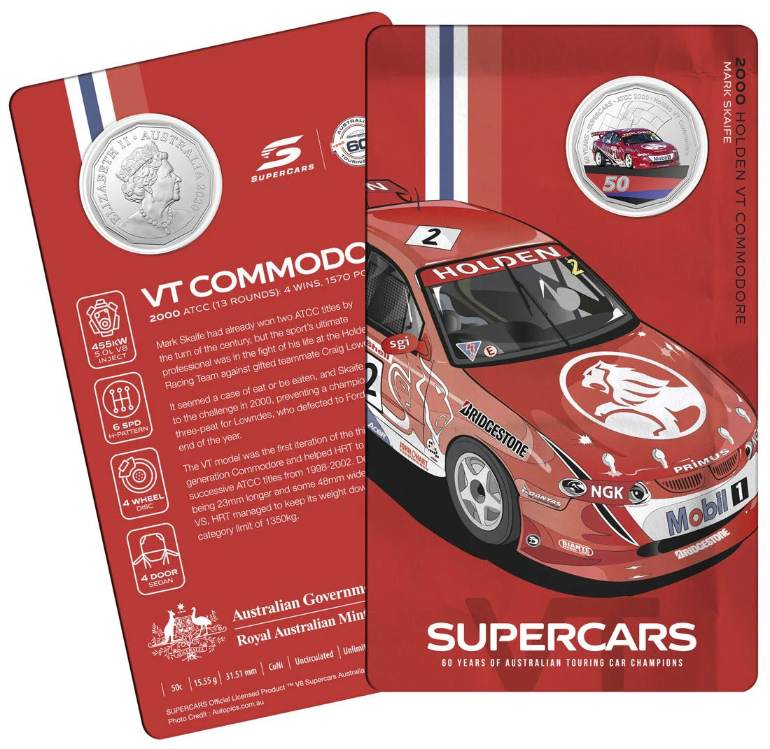 2020 50c Coin - 60 Years of the ATCC 1960/2020 - Supercars - 2000 HOLDEN VT COMMODORE