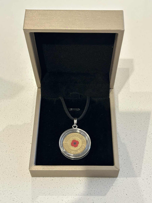 2012 RED POPPY Silver Pendant necklace - uncirculated 2012 two dollar Red Poppy