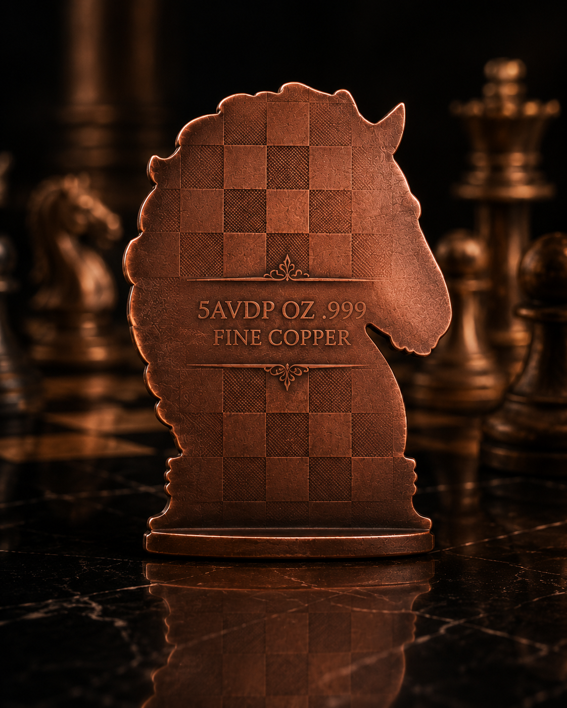 PRE ORDER - ♞ THE KNIGHT — 5 AVDP OZ .999 Fine Copper Chess-Inspired Horse Shaped Bar