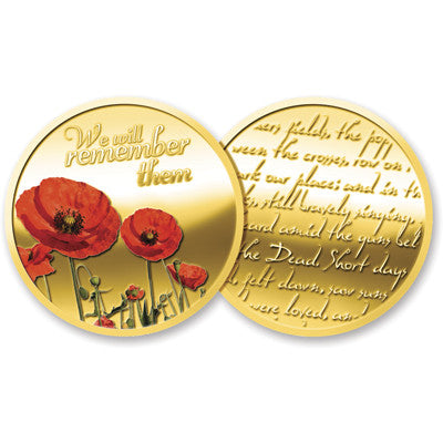 Gold Plated Poppy Medallion 48mm In Gift Box