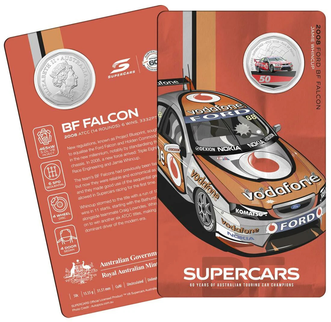 2020 50c Coin - 60 Years of the ATCC 1960/2020 - Supercars - 2008 FORD BF FALCON