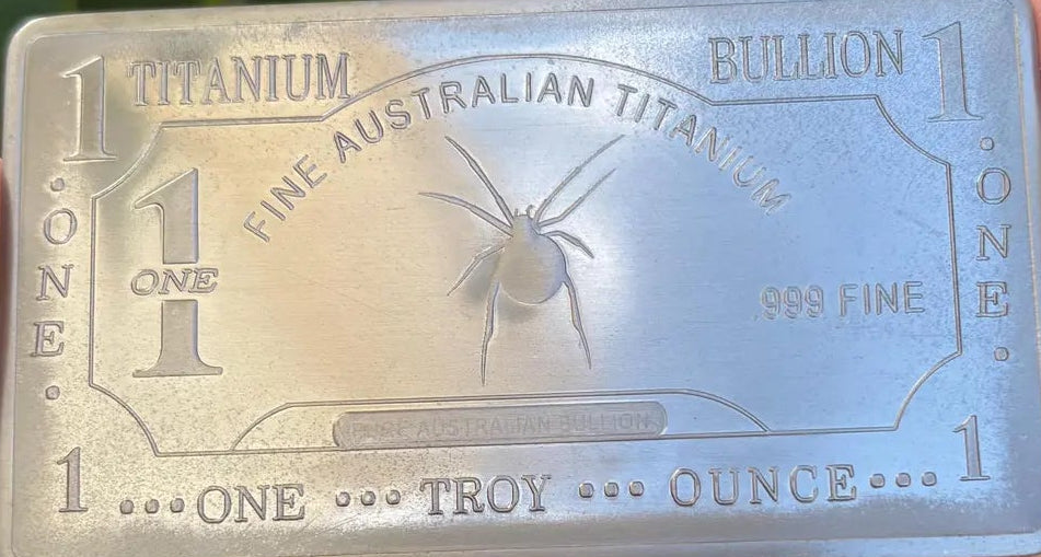 .999 1 oz TITANIUM BULLION BAR PURE TITANIUM - RED BACK SPIDER
