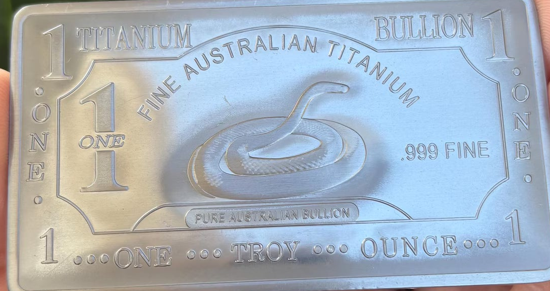 .999 1 oz TITANIUM BULLION BAR PURE TITANIUM - BROWN SNAKE