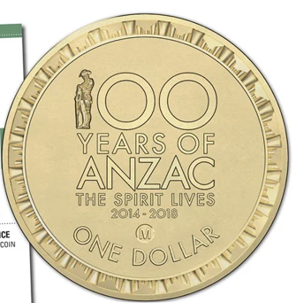 2014 100 years of anzac M Counterstamp unc $1 coin