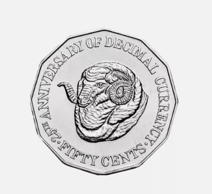 1991 25 YEARS OF DECIMAL CURRENCY RAMS HEAD 50c CIRCULATED