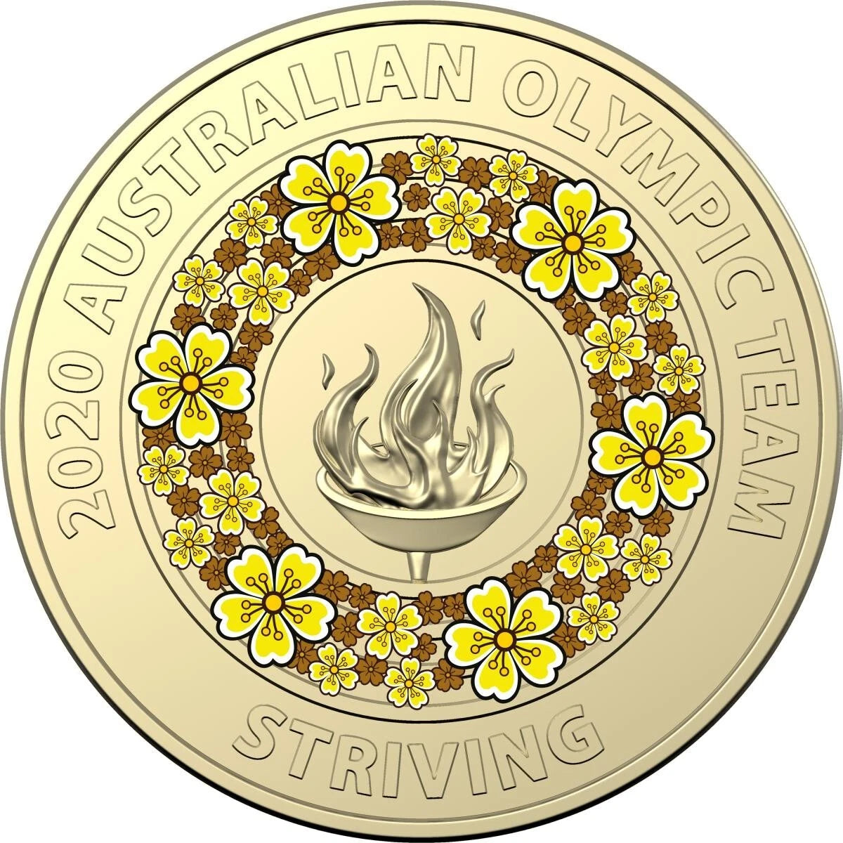 2020 $2 COIN - YELLOW TOKYO OLYMPIC GAMES - STRIVING - CIRCULATED