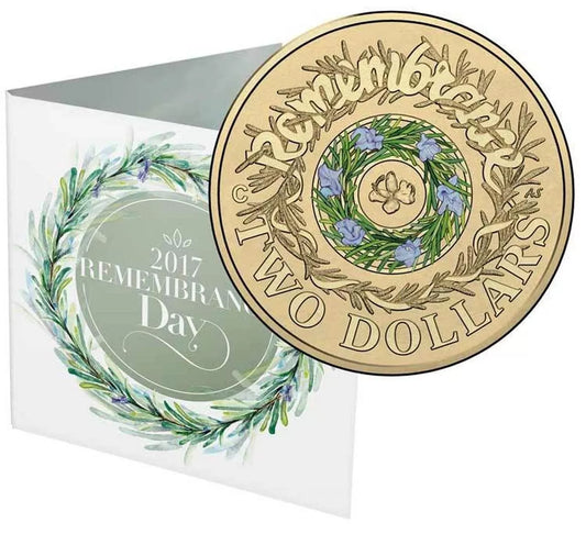 2017 $2 Remembrance Day 'C' Mintmark Coloured Uncirculated Coin in card - Australia