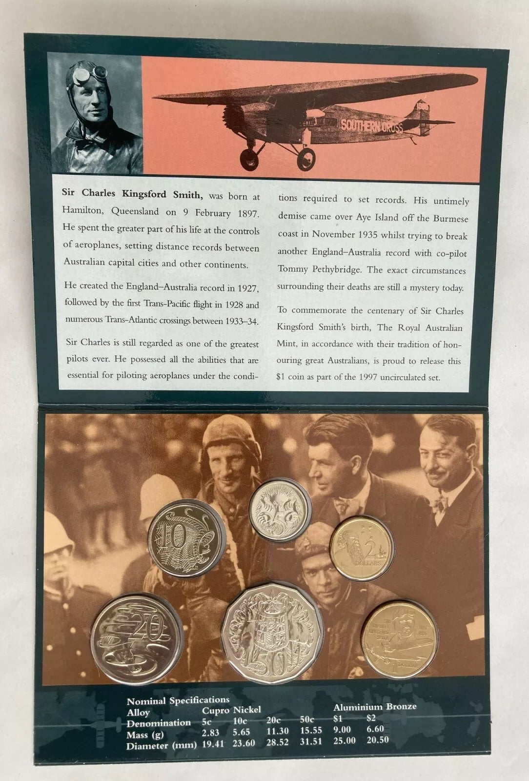 1997 Royal Australian Mint "Sir Charles Kingsford Smith" 6 coin uncirculated set