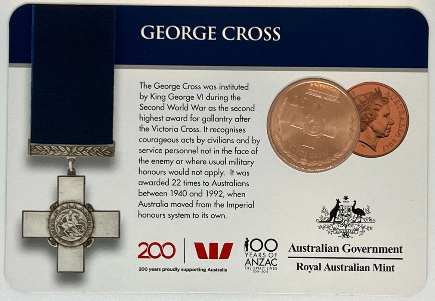 2017 25c Legends of the Anzacs - George Cross