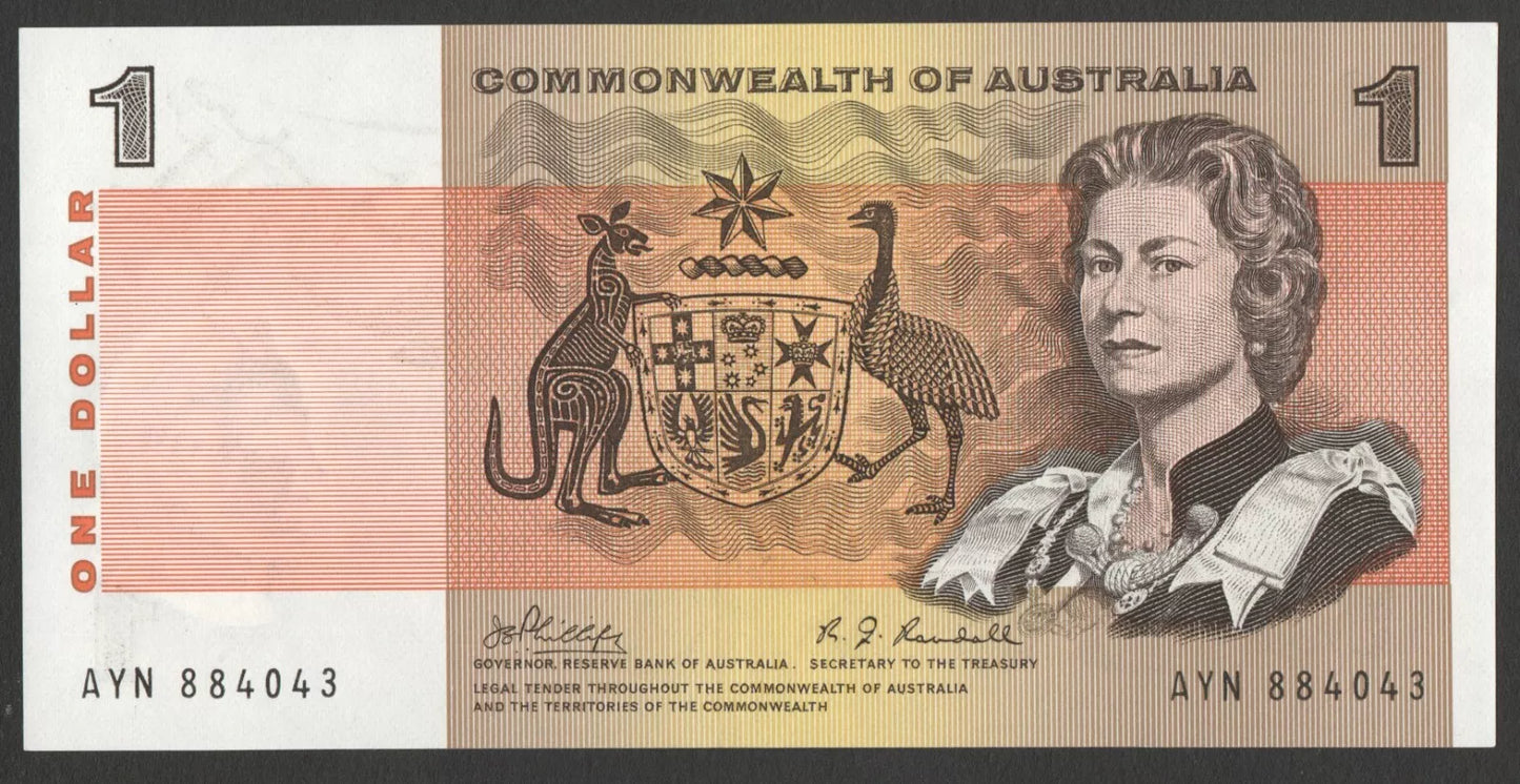 1972 COMMONWEALTH OF AUSTRALIA PHILLIPS/WHEELER $1 PAPER BANKNOTE UNCIRCULATED