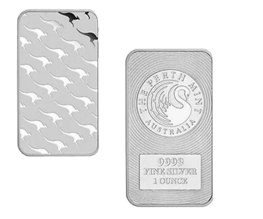 Perth Mint Rectangular Silver Kangaroo Bar 1oz .9999 Fine Silver