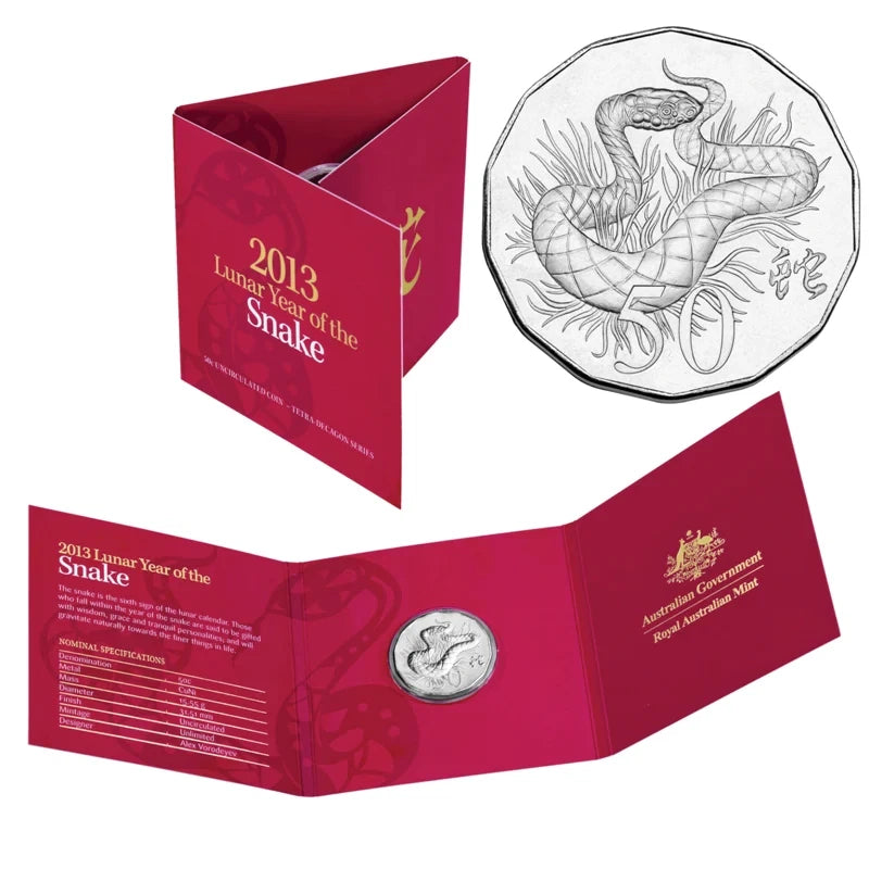 2013 50 Cent Uncirculated Tetra-Decagon Coin: "Year of the Snake."