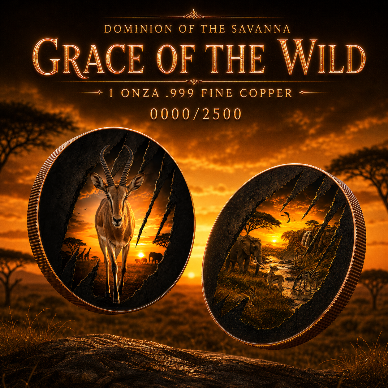 PRE ORDER - 2026 Grace of the Wild Gazelle Colorized 1oz .999 Copper Colorized Medal