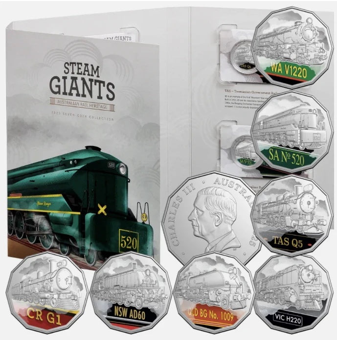 2025 Steam Giants 50c Coloured Uncirculated Seven-Coin Collection