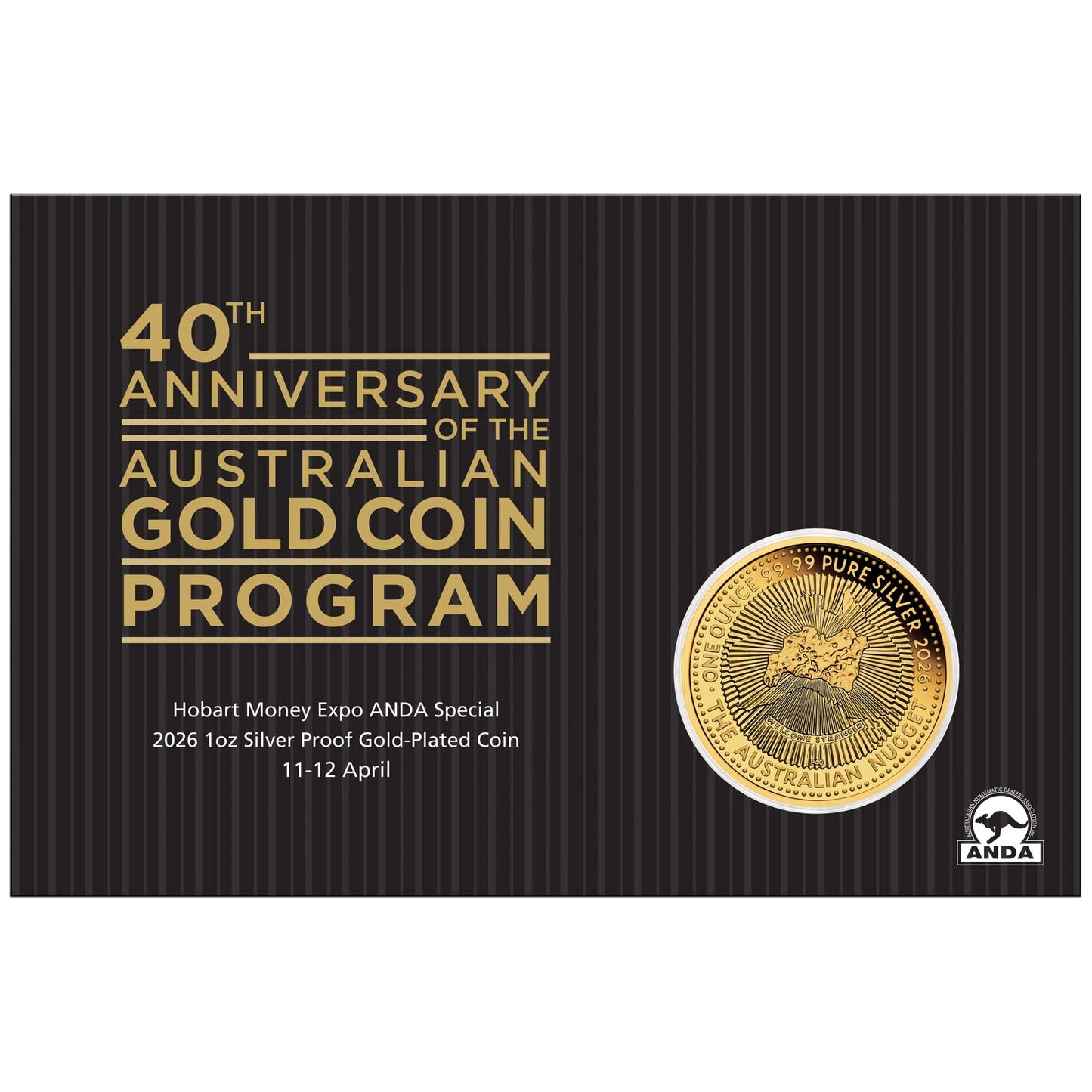 2026 Hobart Money Expo Special Australian Nugget 40th Anniversary 1oz Silver Proof Gold-Plated Coin
