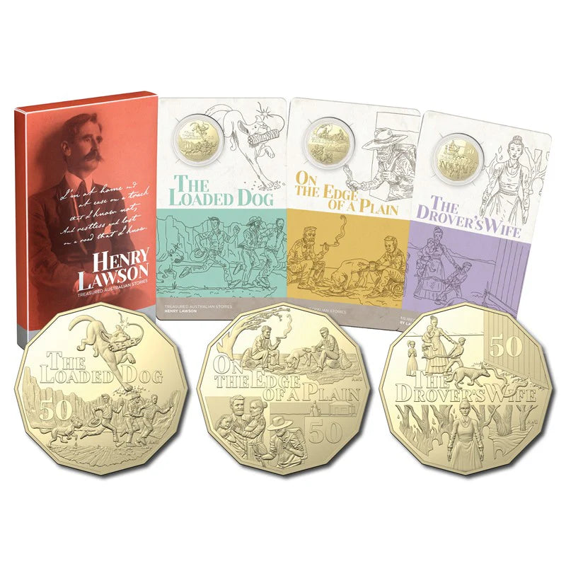 2022 Fifty Cent Henry Lawson Treasured Australian Poetry 50c Uncirculated Australian Decimal Three Coin Set