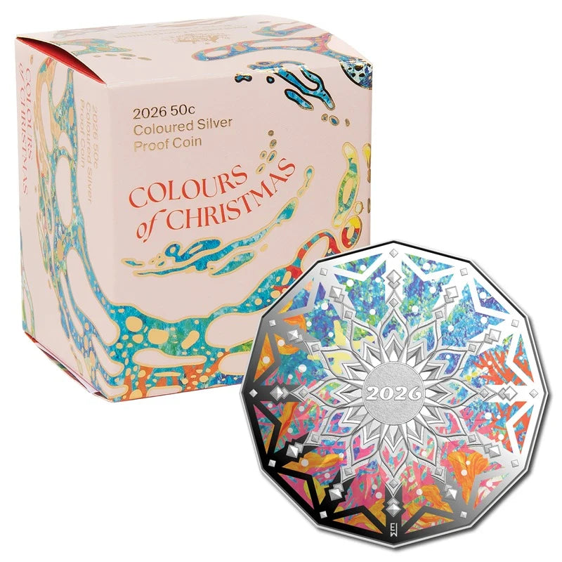 NEW RELEASE - 50c 2026 Christmas Decoration Coloured Silver Proof