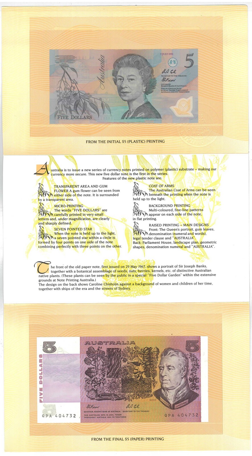 1992 NOTE PRINTING AUSTRALIA FIRST & LAST NOTE FOLDER $5