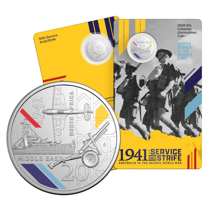 2026 SERVICE AMID STRIFE - Coloured 20c coin on card - NORTH AFRICA & THE MIDDLE EAST