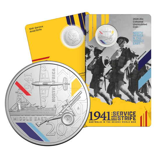 2026 SERVICE AMID STRIFE - Coloured 20c coin on card - NORTH AFRICA & THE MIDDLE EAST