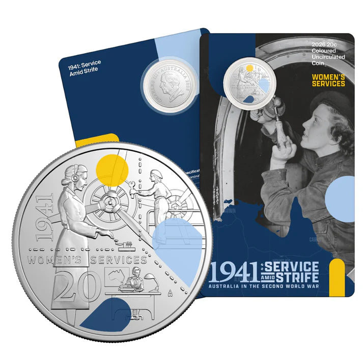 2026 SERVICE AMID STRIFE - Coloured 20c coin on card - WOMENS SERVICES