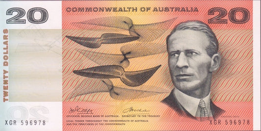 1972 COMMONWEALTH OF AUSTRALIA  $20 PAPER BANKNOTE PHILLIPS/WHEELER CIRCULATED