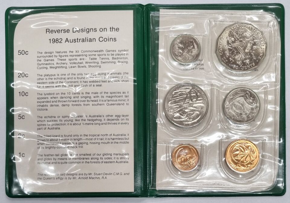 1982 Brisbane Commonwealth Games Uncirculated Six Coin Mint Set in RAM Wallet