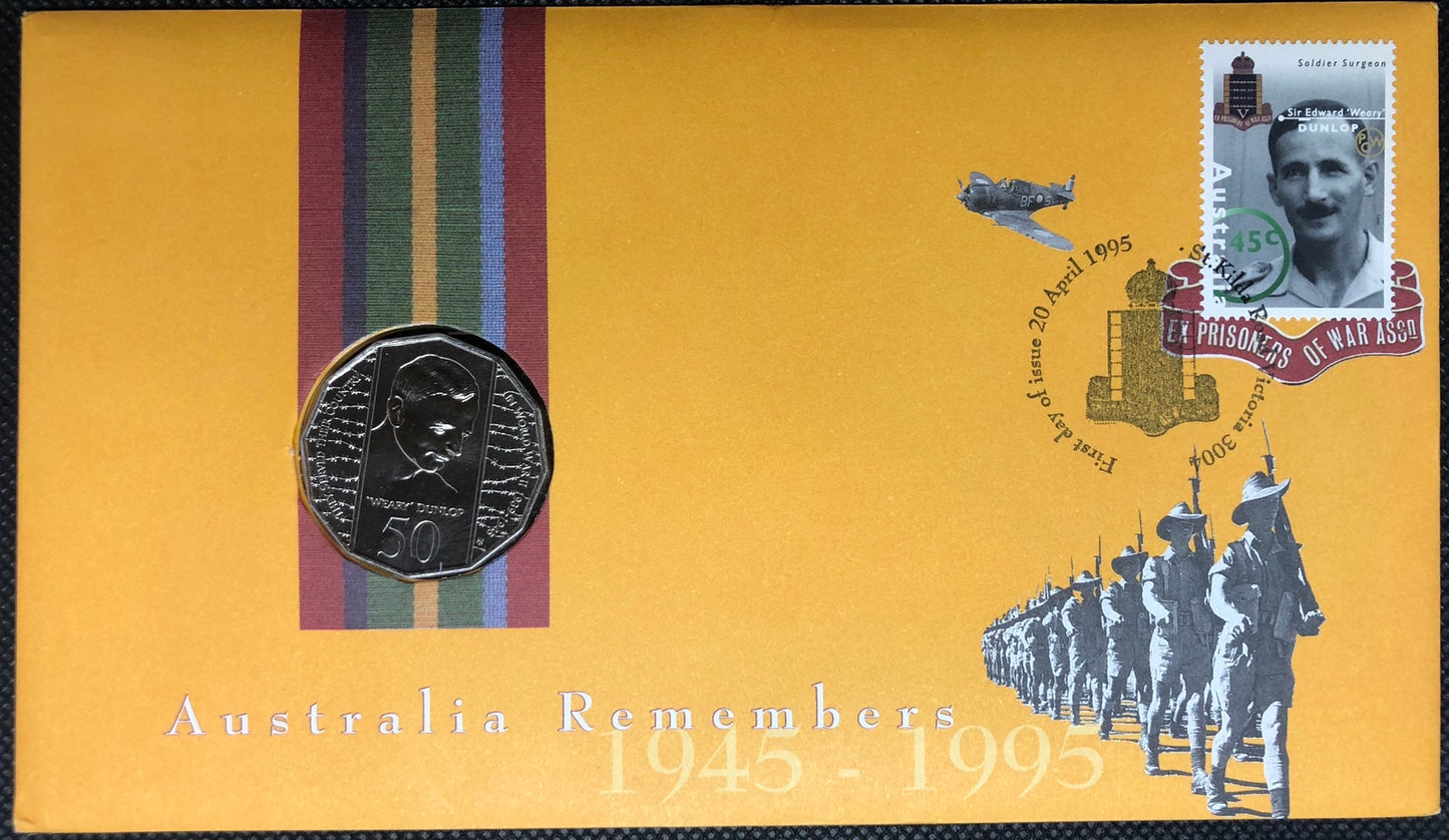 1995 50c Australia Remembers - Weary Dunlop End of WWII PNC